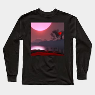 Valentine Wall Art - My heart waiting for sunset - Unique Valentine Fantasy Planet Landsape - Photo print, canvas, artboard print, Canvas Print and T shirt Long Sleeve T-Shirt